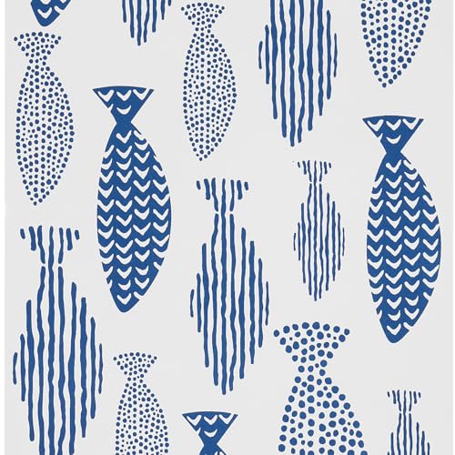 FENTIS Papel Pintado Autoadhesivo con Diseño de Peces Azules Papel de Contacto Blanco con Parte Trasera Adhesiva Película de Vinilo de Plástico Flores Rollos de Calcomanías de Pared 44.5x500cm