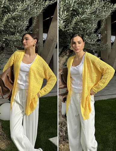 Image of Zeagoo Womens 2026 Summer Crochet Cardigan Sweaters Lightweight Long Sleeve Open Front Kimono Boho Knit Cover Ups