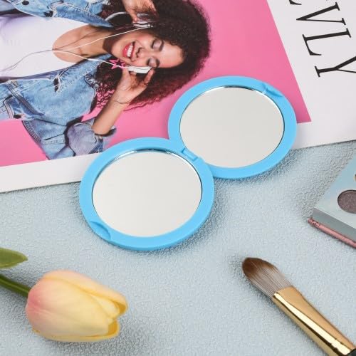 Set di 4 Specchietti da Borsetta a Doppia Faccia in Colori Tenui Azzurro, Viola Chiaro, Bianco, Rosa, Specchio Portatile Compatto, Ideale per Uso Quotidiano e Viaggio