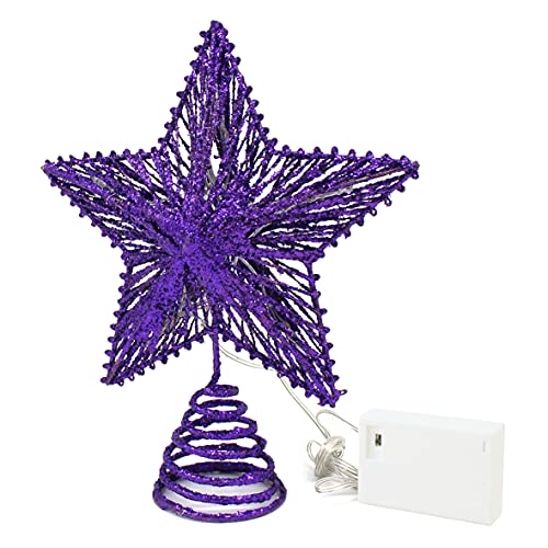 CVHOMEDECO. Purple Glittered 3D Tree Top Star with...