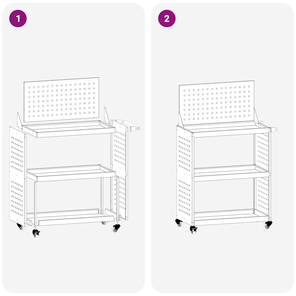 Carrello portautensili bianco in acciaio laminato a freddo, 65 x 35 x 111 cm, con 3 ripiani, 12 ganci e ruote bloccabili, per officina, garage e sala hobby, conservazione e ordine efficienti