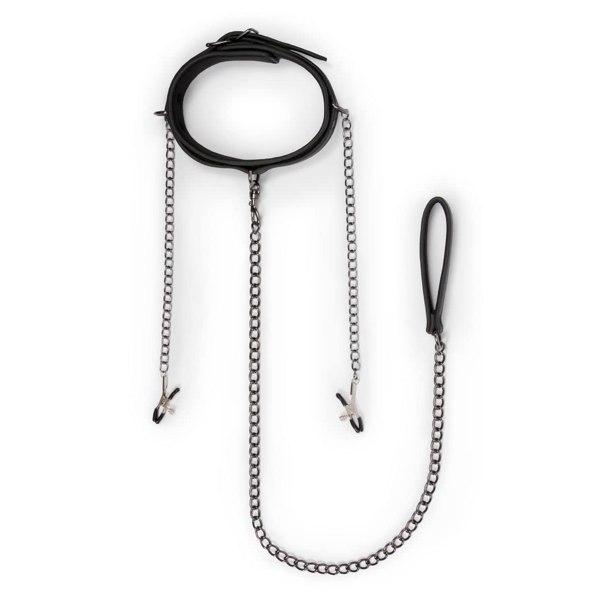 Easytoys Collar de Cuero con Cadenas para Pezones - 1 Unidad