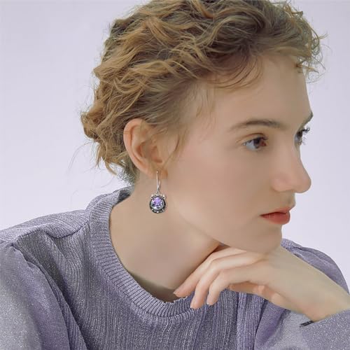 Moon Phase Earrings Sterling Silver Amethyst/ Ruby / Sapphire / Emerald / Moonstone Crescent Moon Phase Leverback Earrings for Women Dangle Drop Earrings Moon Jewelry Gift for Women Teens Girls Mom Wife2