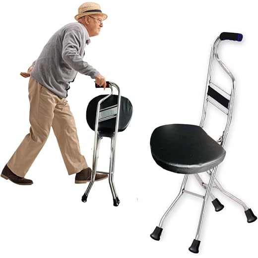 CRYSENDO Walking Stick Cum Seat Black