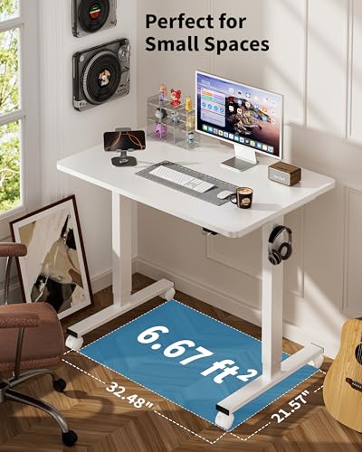 Image of Okin Electric Standing Desk, 40 x 24 Inches Whole Piece Height Adjustable Desk, White Sit to Stand Desks Computer Workstation with Wheels for Home Office