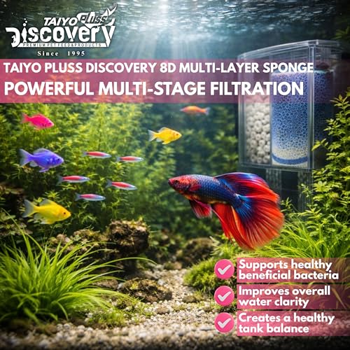Image of Taiyo Pluss Discovery 8D Aquarium Filter Sponge Pad - 25 x 11 cm (4 Pack) | 8-Layer Reusable & Washable Fish Tank Filter Media | Cut to Fit Sponge for Clear Water | for Top Aquarium & Pond Filters