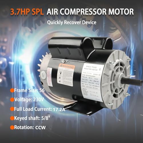 Image of Air Compressor Motor 3.7 HP Motor 56 Frame 5 /8 Inch Shaft 230 V