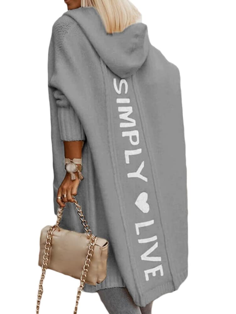Onsoyours Cardigan Femme Grande Taille Pull Manteau Cardigan Long en Tricot Veste Ouvert Épais Manches Longues Pull Gilet Chaud Casual Capuche Manteau