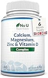 Calcium Magnesium Zinc & Vitamin D Supplement - 365 Vegetarian Tablets - High Strength Osteo Complex with Selenium, Copper, Manganese & Boron - 6 Month Supply - Nu U Nutrition