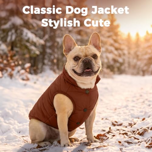 Image of JoyDaog Fleece Lined Dog Jacket for Medium Dogs,Winter Dog Coat,Brown XL | Warm Windproof Dog Vest for Cold Weather,Soft Cozy Doggie Clothes for Medium Dog Breeds,Outdoor Daily Walk,Snow Play