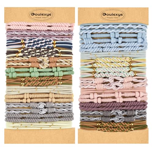 Bouiexye Boho Hair Ties Bracelets for Women, 48PCS Hair Tie Bracelets 5 Styles Boho Hair Accessories 20 Colors Hair Ties No Damage for Thick Hair