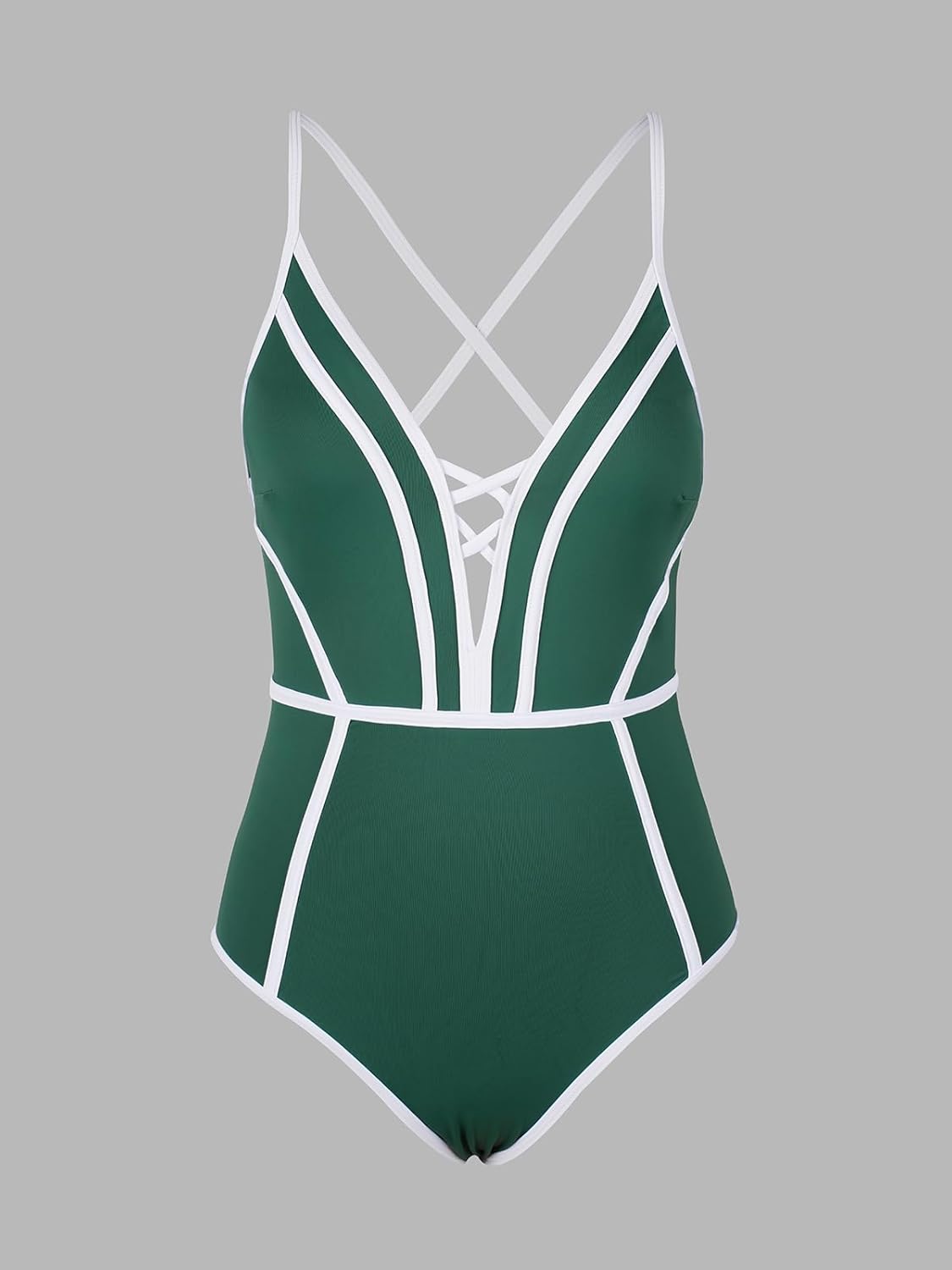 CUPSHE Women's One Piece Swimsuit Plunging V Neck Bathing Suit Crisscross Back Tie Slimming Color Block - Image 5