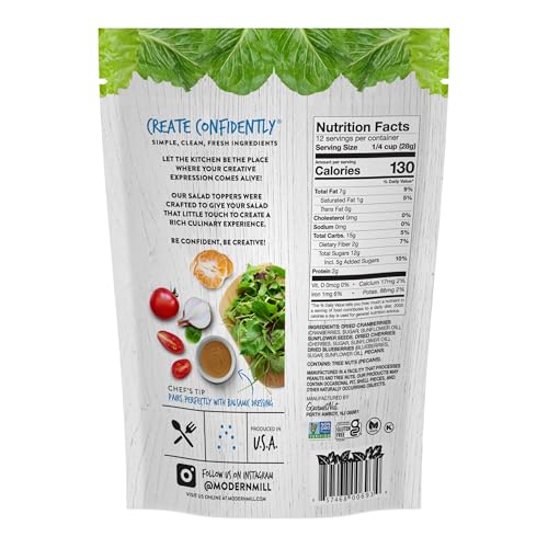 Image of Modern Mill Summer Symphony Mixed Salad Topper By Gourmet Nut - Dried Cranberries,Blueberries,Pecans,Cherries & Sunflower Seeds - Gluten Free,Kosher,Dried Fruit & Nuts Vegan Snack -12oz Resealable Bag
