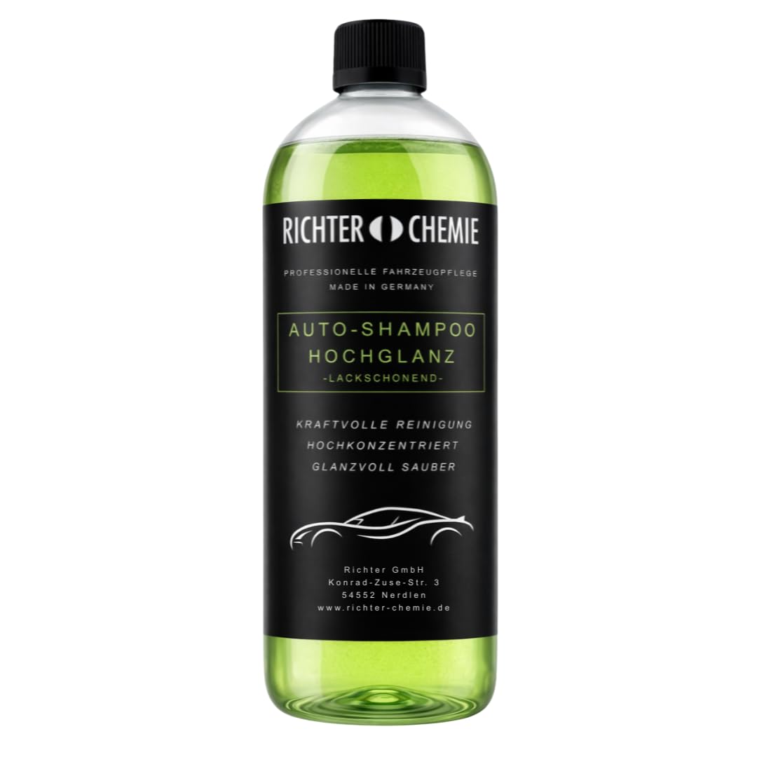 Richter Chemie Auto Pflegeset, 4 x 1 L, für Lack, Glas, Felgen & Innenraum | Enthält Auto-Shampoo Hochglanz, Glasreiniger, Felgenreiniger & Cockpit Aufbereiter Matt; für PKW, SUV & Motorrad