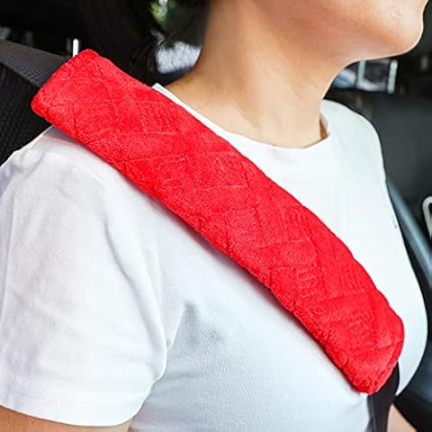 JUSTTOP 2-Pack Universal Car Seat Belt Pads Cover for A More Comfortable Driving, Seat Belt Shoulder Strap Covers Harness Pad for Car/Bag(Red) Cover
