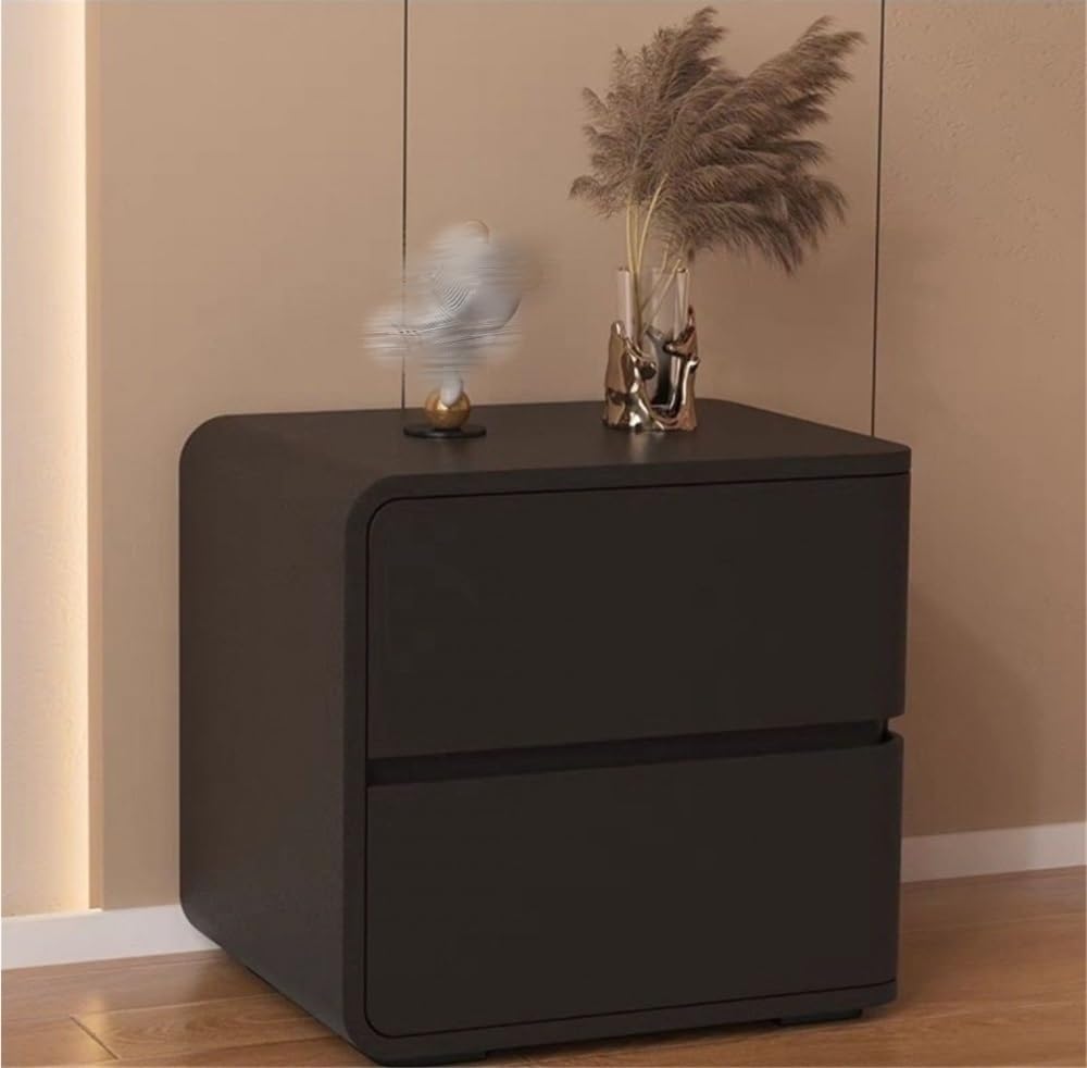 Modern with 2 Drawers, Leather Bedside Table, Solid Wood Frame, Curved Profile Design End Living Room Bedroom Storage Cabinet(Dark Grey-A,17.7x15.7x18.9in)