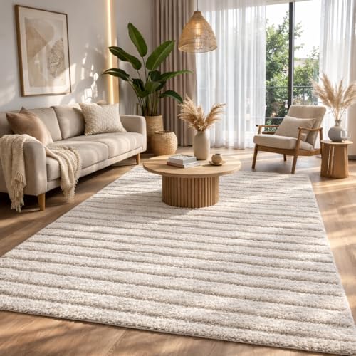 the carpet Bahar Shaggy Tapis de Salon élégant et Design à Poils Longs, Doux et Facile d'entretien, en Beige, 160 x 230 cm