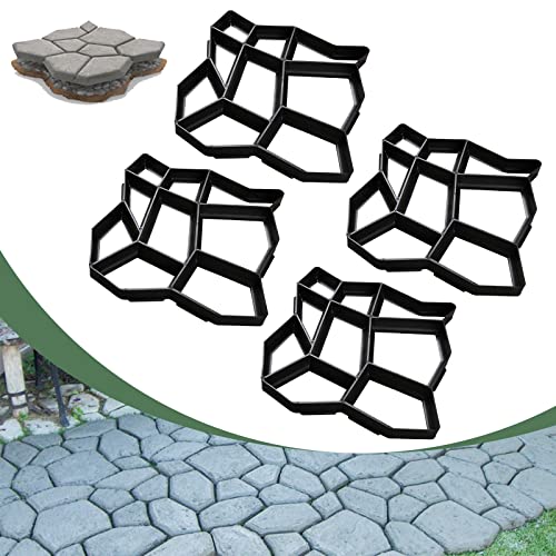 SWANEW Lot de 4 moules de pavage DIY en plastique noir Pochoirs de pavage professionnels pour l'extérieur Plaques de marchepieds solides et stables 43 x 43 x 4 cm
