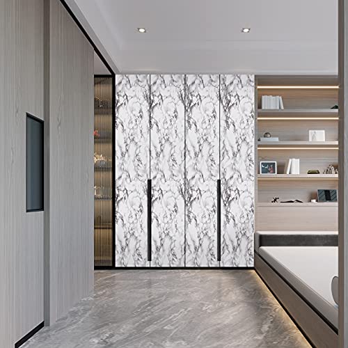 Image of Caltero Marble Contact Paper 24 inch x 394 inch Black White Grey Marble Wallpaper Peel and Stick Glossy Marble Contact Paper Self Adhesive Contact Paper for Countertop Kitchen Cabinets Bathroom