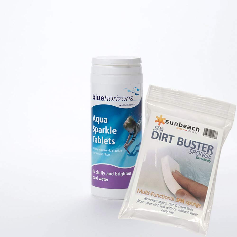 Blue Horizons 0.5kg Aquasparkle Flocculant Tablets for Hot Tubs, Spas and Pools with FREE Sunbeach Dirt Buster Sponge