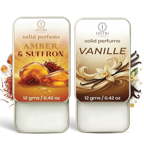 Image of Solid Perfume |Amber & Saffron&Vanille Alcohol Free Wax Perfume Balm, Long Lasting | Pocket Tin 12g, Pack Of 2| Non Greasy Smooth Glide, Travel Friendly Unisex Gifts He Or Her