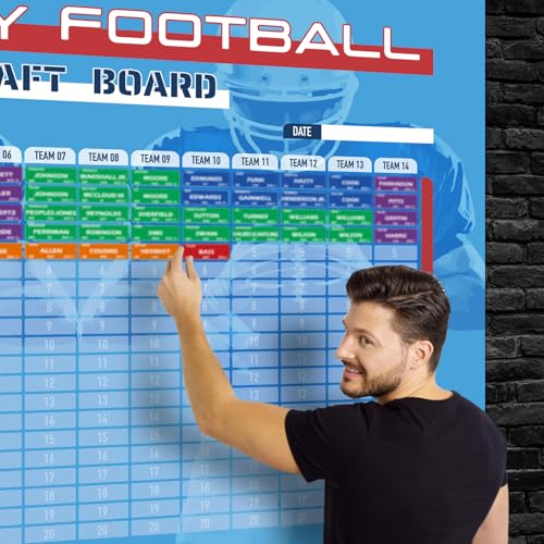 Golden Fox Fantasy Football Draft Board 2026 Season - 5.3 x 3.7 Feet Large Board Kit - Up to 14 Teams 20 Rounds 600+ Upgraded Player Stickers Blue