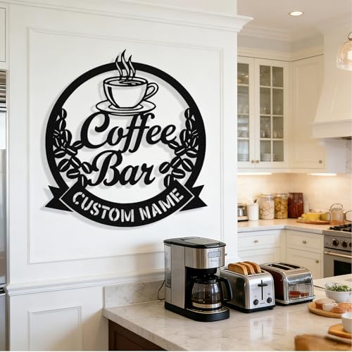 Image of Personalized Coffee Bar Metal Sign, Custom Coffee Signs, Custom Coffee Name Signs for Cafe Station, Coffee Wall Art Decor for Kitchen, Cafe Shop Decor, Cafe Lover Gift