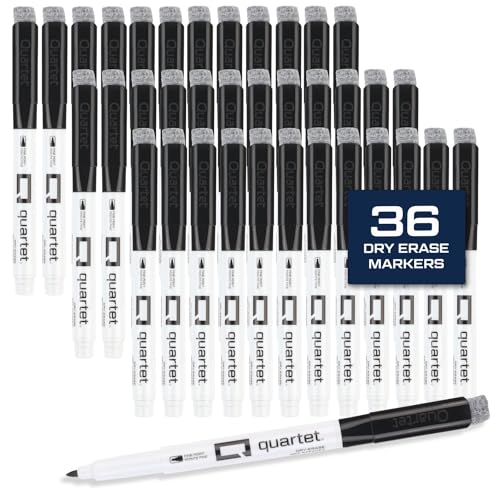 Quartet Dry Erase Markers, Fine Tip White Board Dry Erase Markers with DryGuard Ink Protection, Office Essentials, Black, 36 Pack (Q120Z01-R)