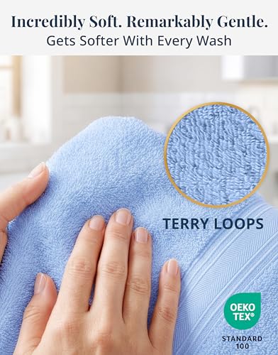 Image of LANE LINEN Bath Hand Towels for Bathroom - Pack of 4 (16 inch x 28 inch), 100% Cotton Hand Towel - Soft, Durable, Quick Dry & Highly Absorbent - Hotel Quality Face Towels for Salons & Home Use - Cerulean Blue