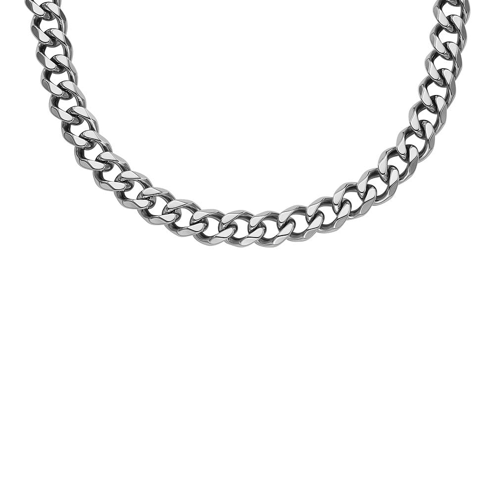 Fossil Collana e bracciale da uomo, acciaio inossidabile argento, set