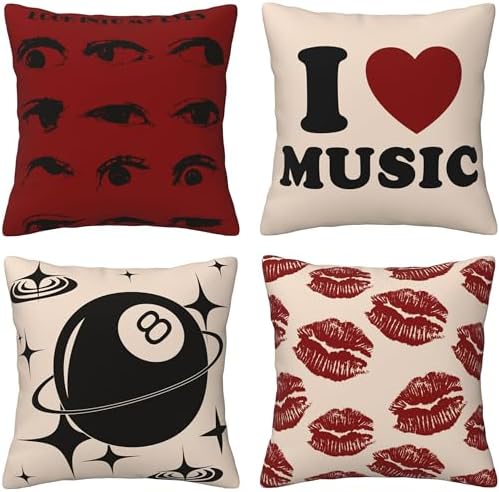 8 Ball Y2K Grunge Throw Pillows Covers, Dark Red Cool Downtown Gi...