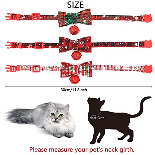 Boerni 3 Pack Christmas Cat Collars, Santa Kitten Collars, Adjustable Cat Bow Tie Collars with Bells - Image 3