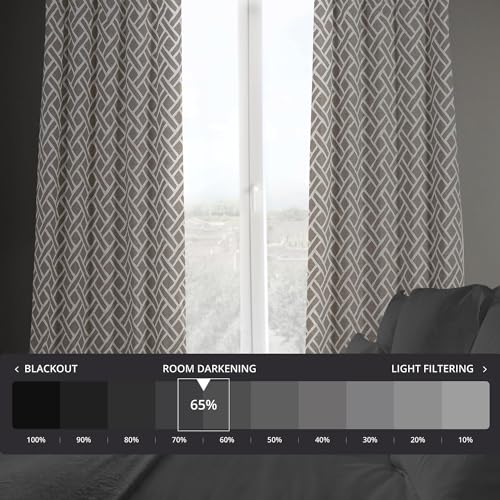 Image of HPD Half Price Drapes Modern Geometric Printed Curtains 96 Inches Long Luxury Cotton Curtains (1 Panel) Room Darkening Curtains for Bedroom & Living Room, 50W x 96L, Crosshatch Geometrical Taupe