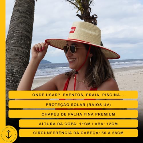 Chapéu de Palha Nacional Viés Red Masculino Feminino Surf de Praia Saida Sol Verão Moda Piscina Unis