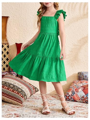 SHENHE Girl's Summer Square Neck Ruffle Sleeveless Tie Back Bow A Line Flowy Boho Sun Dress2