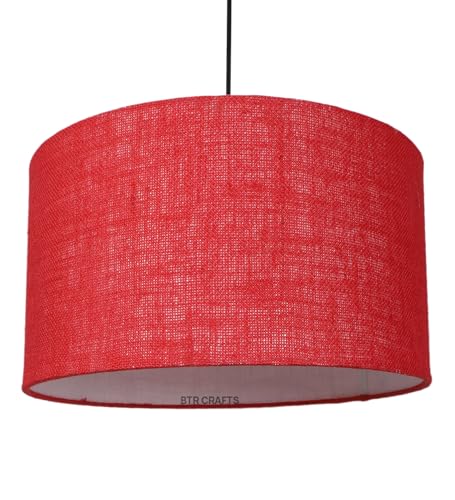 Image of Red Jute Color, Hanging /Pendant Drum Lamp Shade, Decorative Light Lamp for Living Room, Home, Bedroom, Home Decor Lightning /Silver Canopy -: Pack of 1 (16 * 9 Inches)