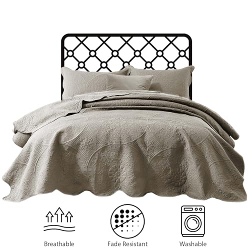IR Imperial Rooms 10 Pack Twin Quilt Bedding Set (68" x 86") - Bulk Wholesale for Hotels, Guest Bedroom & Airbnbs - Lightweight Microfiber Reversible Floral Embossed Quilts Bedspreads (Beige)