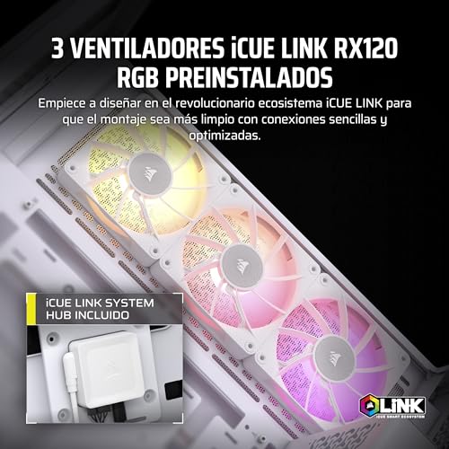 Miniatura 5 de CORSAIR iCUE Link 3500X RGB Media-Torre ATX Caja de PC - Cristal Templado Panorámico - Compatible Placa Base de Conexión Inversa - 3X Ventiladores CORSAIR RX120 RGB Incluidos - Blanco