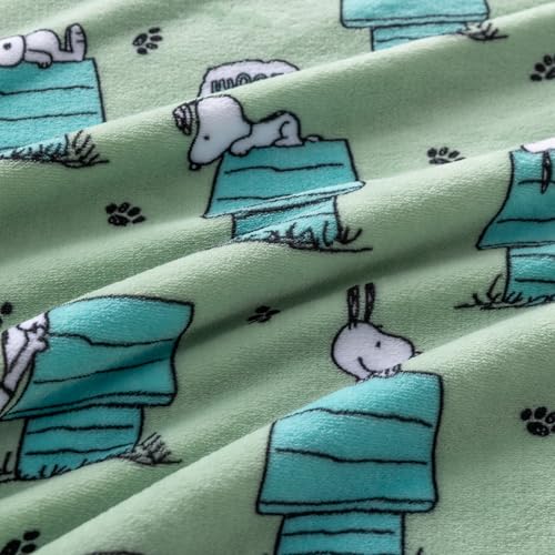 Image of Berkshire Peanuts VelvetLoft Cute Character Snoopy Plush Throw Blanket,Regular Snoopy Dog House Poses & Paws Closed in Sage,Throw 55 in x 70 in (Official Peanuts Product)
