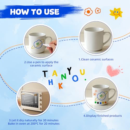 24 Farben Porzellanstifte Spülmaschinenfest, Porzellanmalstifte Wasserfester mit Doppelspitze Pinsel & Feine Spitze, Glasmalstifte Spülmaschinenfest für Tassen, Glas, Keramik, Holz, Metall, DIY Dekora