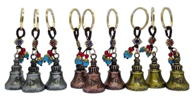 Image of Classic Antique Tibetan Temple Bell Shaped Keyring for Gift Gaurdian bell for Car Bike Bags Metal Key ring Key Chain Bag Charm Gift