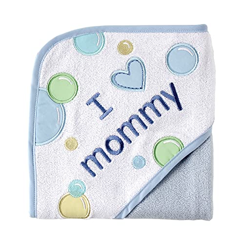 Image of Luvable Friends Unisex Baby Hooded Towel, Blue Mom, One Size