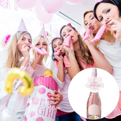 MotiMind 50 Set Pop Bottle Tags, Champagne Baby Shower Favor Labels When Pops Tags with Bows and Ribbon for Party Guest Gifts(Pink)