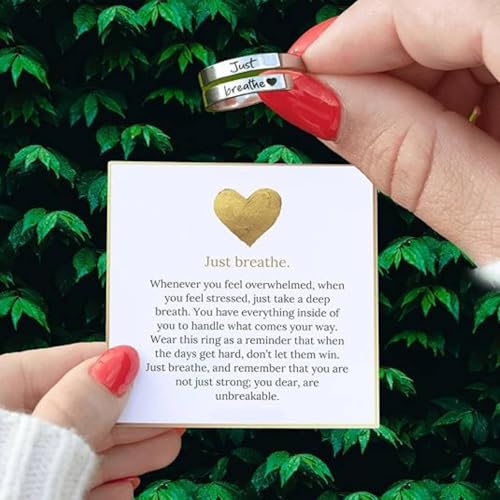 Just Breathe Ring for Women, Stainless Steel Spiral Wrap Healing Rings, Adjustable Heart Ring, Inspirational & Heart felt Gift2