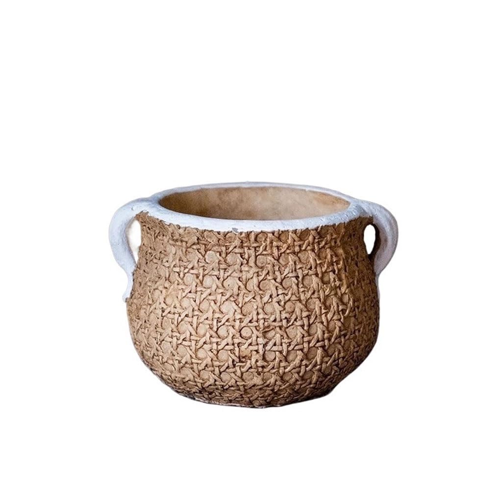 GELASIGE Flower Pots Creative Cement Double-ear Simple Flower Pot Balcony Garden Green Plant Potted Succulent Flower Pot Outdoor Flower Pots(A)