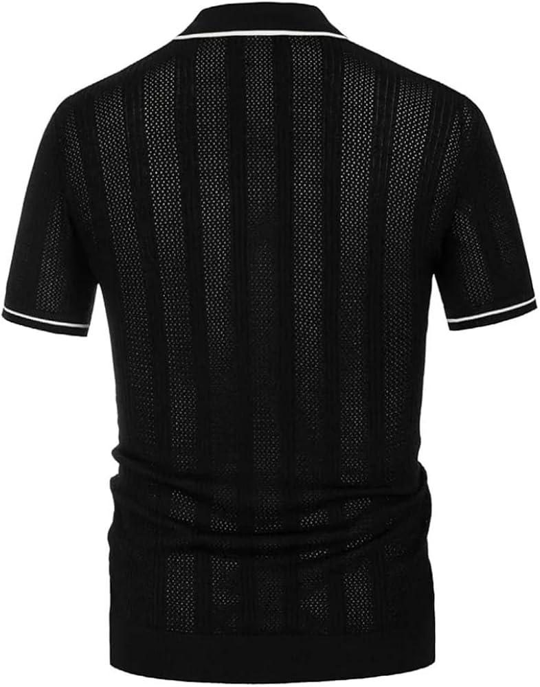 Amazon.com: Men's Button Down Knitted Polo Shirt Retro Streetwear
