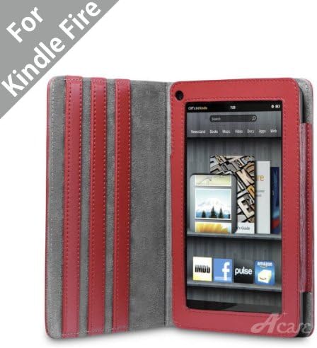 Acase(TM) Premium Micro Fiber Leather Case with Built-in Stand for Kindle Fire Full Color 7" Multi-Touch Display, WiFi (Red)