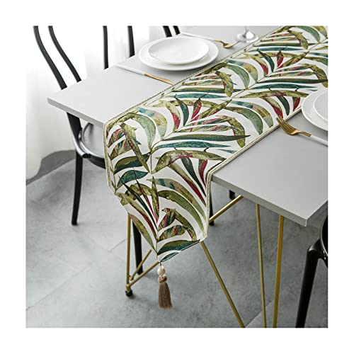 Chemin de table de Noël en polyester imprimé de feuilles élégantes