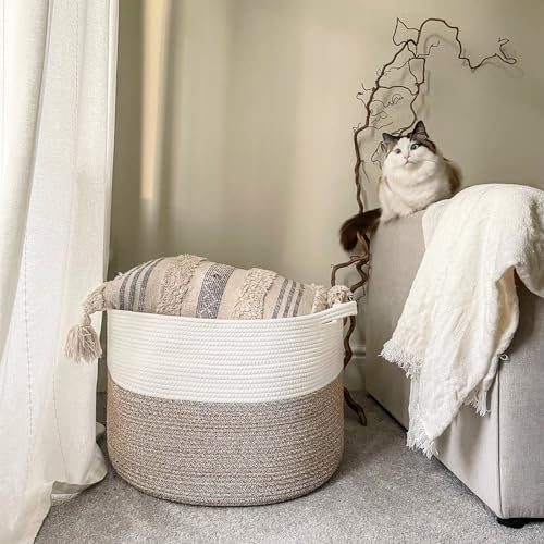 TIMEYARD XXXLarge Cotton Rope Basket Woven Baby Laundry Blanket Basket Toy Baskets with Handle Storage Comforter Cushions Thread Laundry Hamper - Image 2