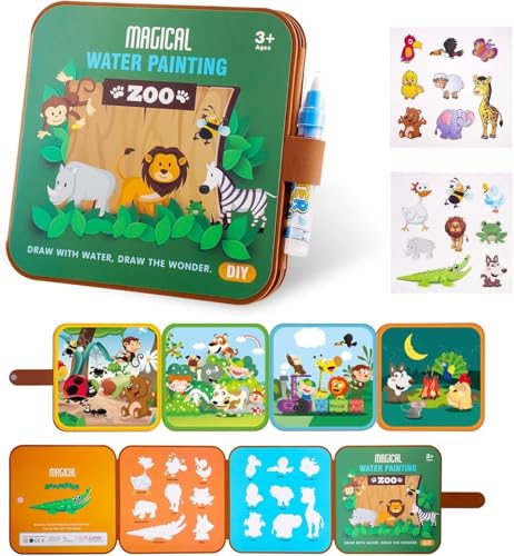 Image of Plastic Water Painting Book for Children - Reusable Magic Coloring with Water Pen, Portable Doodle Drawing Education Toy Gift Idea for Kids (Zoo)